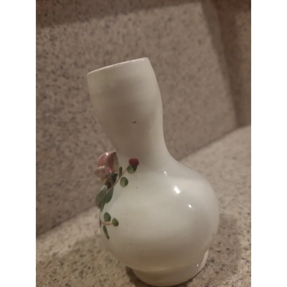 Bud Vase 3D Rose applique Flowers ITALY hand painted Fine Porcelain Antique Rare